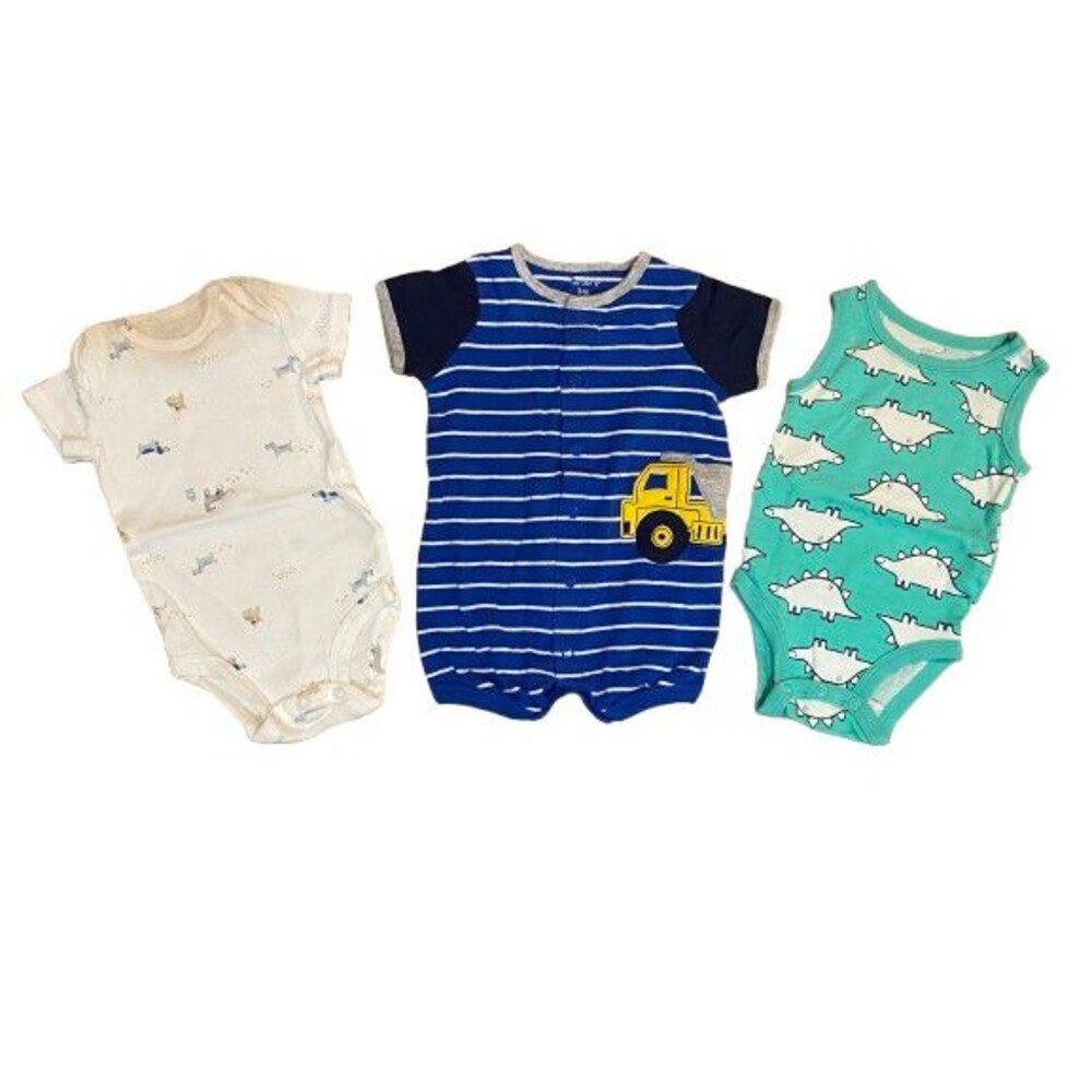 Lot of 3 Baby Boy's 3 Month Bodysuits Carter's One-piece Short Sleeve Cotton